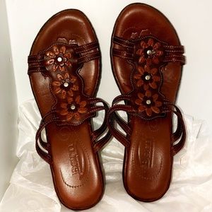 Born, Leather Wedge Sandals with flower accents